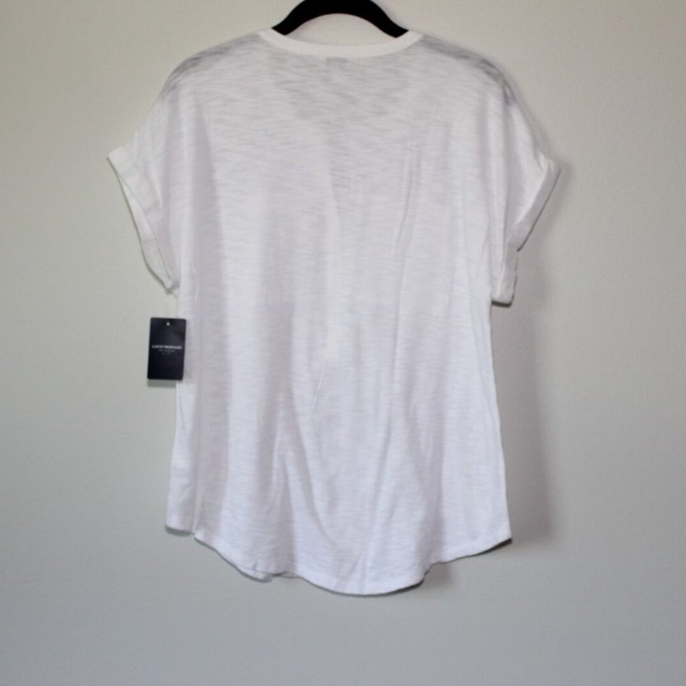 NWT Lucky Brand Short Sleeve Half Button Up Shirt White Women's Medium H13423 - Picture 8 of 10